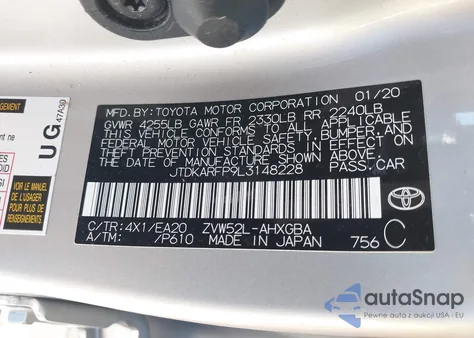 2020 Toyota Prius Prime Xle из США, поврежденный, VIN JTDKARFP9L3148228